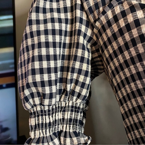 Topshop Gingham Sweetheart Dress Navy White Peek-a-Boo Tie Front Open Front - Picture 7 of 8